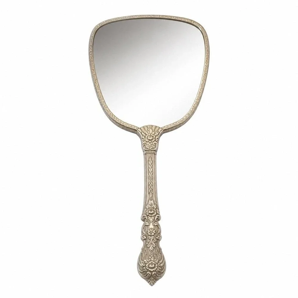 Vintage Hollywood Regency Art Deco Handheld Vanity Mirror 1950s Ornate Floral